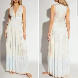 Ulla Johnson Gathered V-Neck Gown Cutout Maxi Dress 10 M Opal Tie Valeria $925